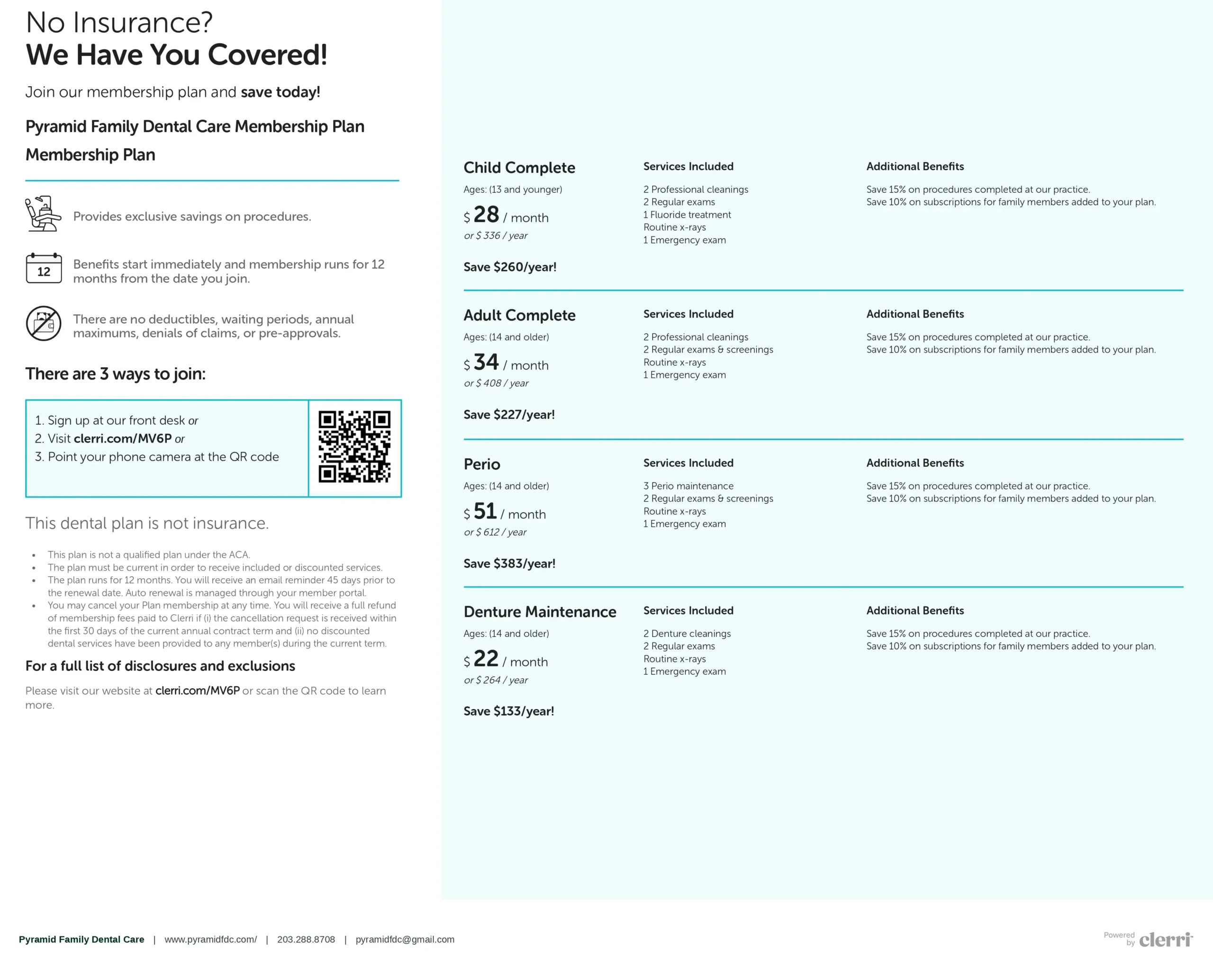 Pyramid Family Dental Care Membership Plan<br />
Membership Plan